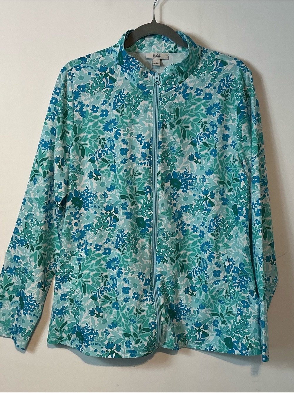 croft & barrow Teal and Aqua Floral Zip Jacket
